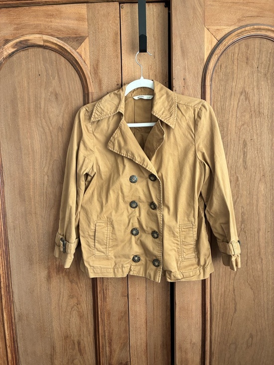 Old Navy Jackets & Blazers - Old Navy Khaki Cropped Double-Breasted Trench Peacoat Jacket, Size Small